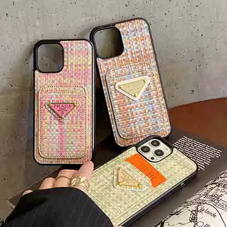 プラダ風 iPhone17 Pro スマホケース おしゃれな編み込み柄
