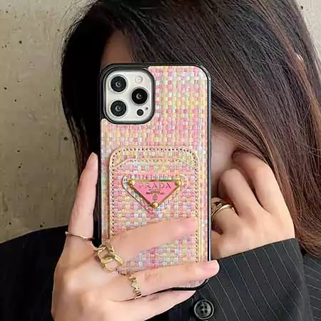 プラダ風 iPhone17 Pro スマホケース おしゃれな編み込み柄