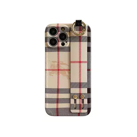 バーバリー風iphone17pro/17レザーケース リストバンド付き