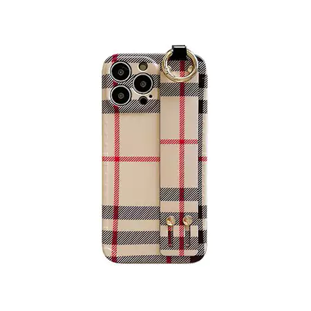 バーバリー風iphone17pro/17レザーケース リストバンド付き