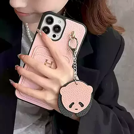hermes iPhone17 くまストラップ付き スマホケース