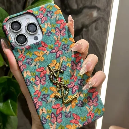 サンローラン iPhone17 蝶の花柄 ケース